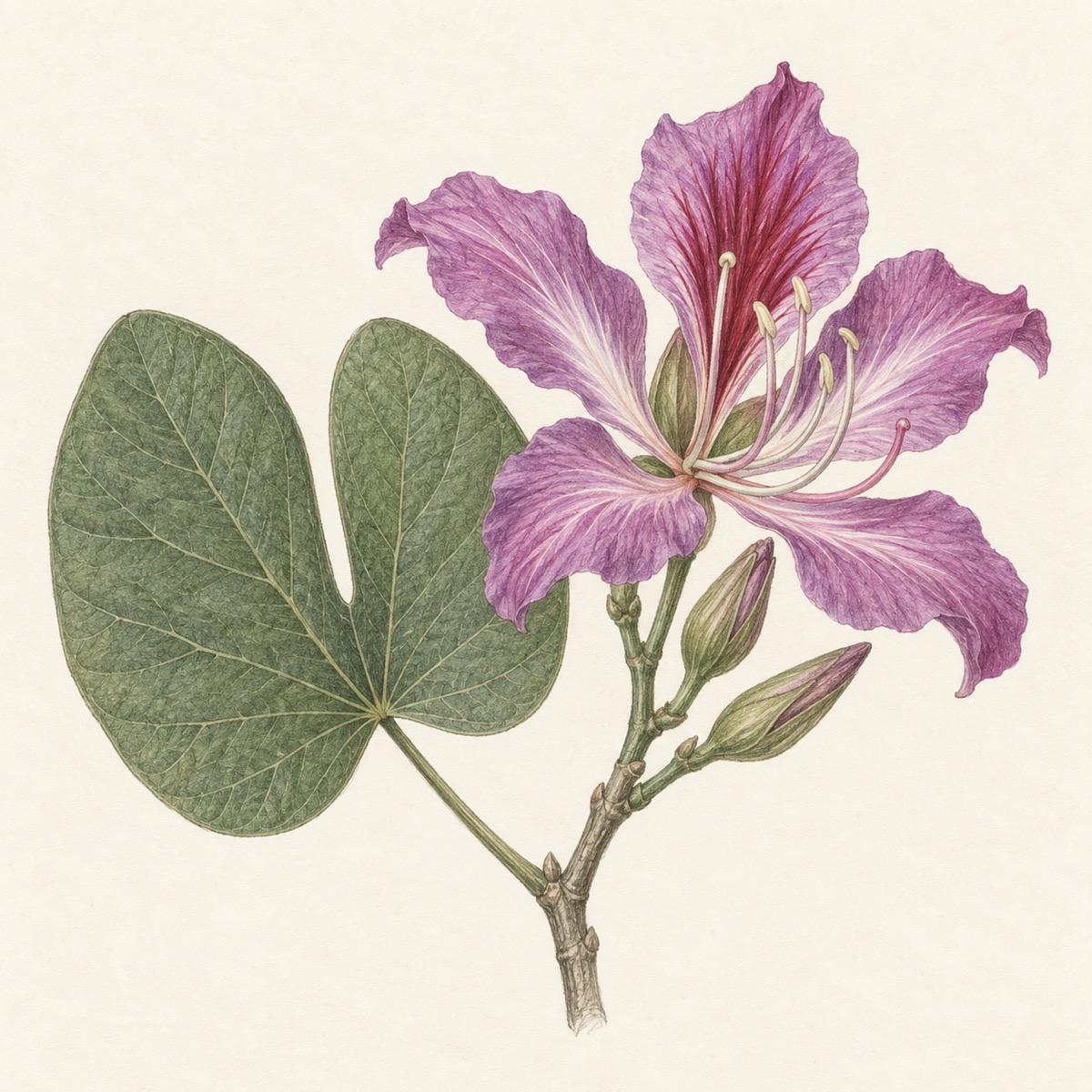 Pencil botanical study of Bauhinia purpurea