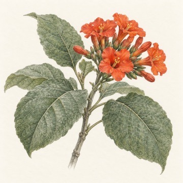 Pencil botanical study of Cordia sebestena