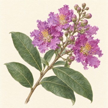 Pencil botanical study of Lagerstroemia speciosa