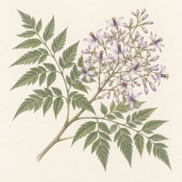 Pencil botanical study of Melia azedarach