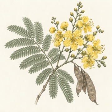 Pencil botanical study of Peltophorum pterocarpum