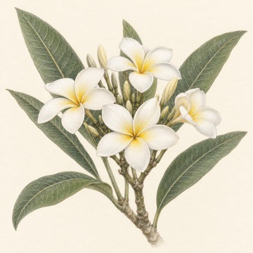 Pencil botanical study of Plumeria alba