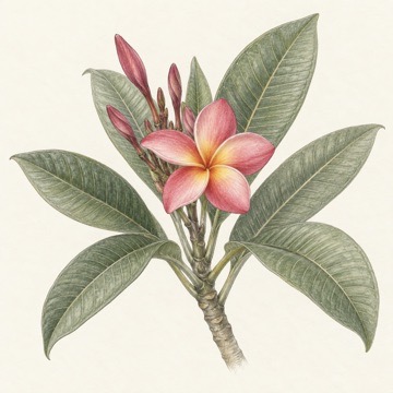 Pencil botanical study of Plumeria rubra