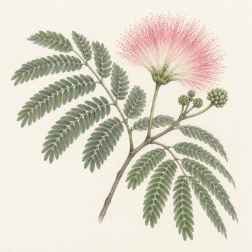 Pencil botanical study of Samanea saman