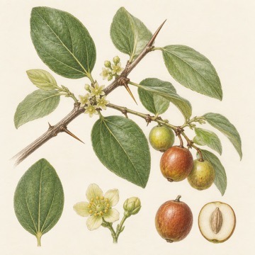 Pencil botanical study of Ziziphus mauritiana